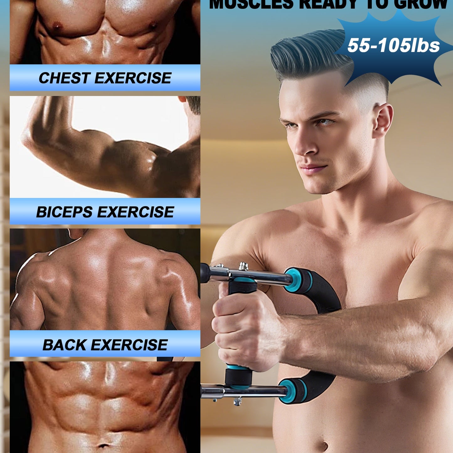 ROTAI 2025 Pro Arm Trainer for Men, Chest Workout Equipment, Twister Arm Trainer, Portable Detachable 3 Resistance Levels Compact Arm Workout Equipment for Home & Gym(Blue)