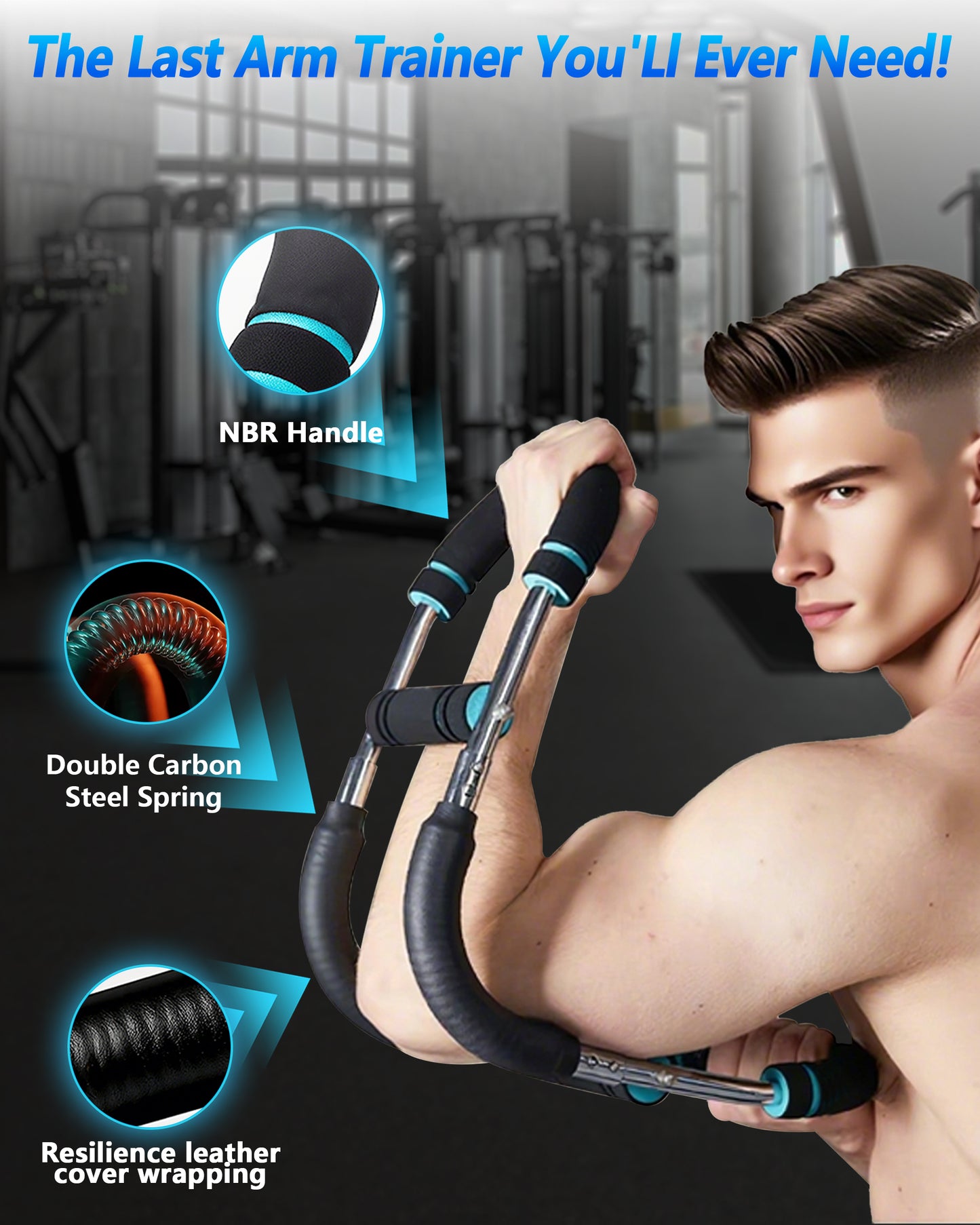 ROTAI 2025 Pro Arm Trainer for Men, Chest Workout Equipment, Twister Arm Trainer, Portable Detachable 3 Resistance Levels Compact Arm Workout Equipment for Home & Gym（Blue）